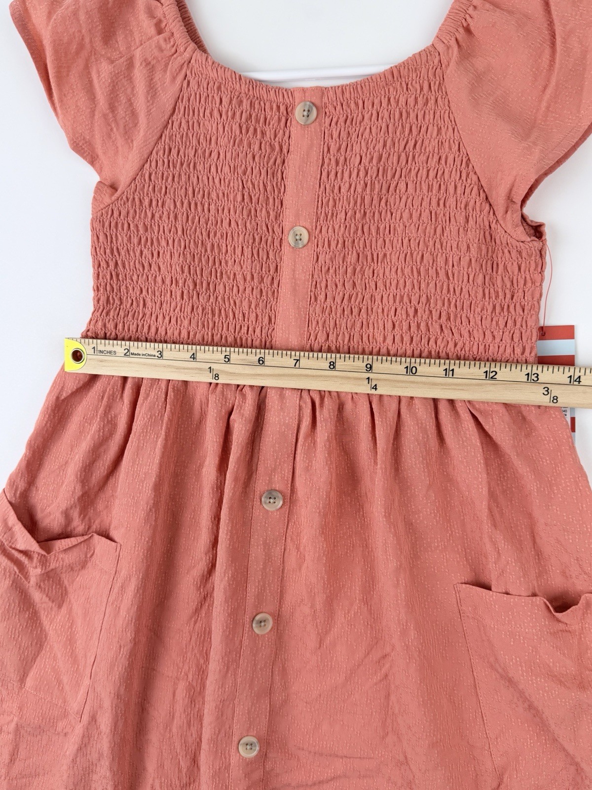 Cat & Jack Girl’s Dusty Coral Short Sleeve Smocked Woven Dress Size LARGE(10/12)
