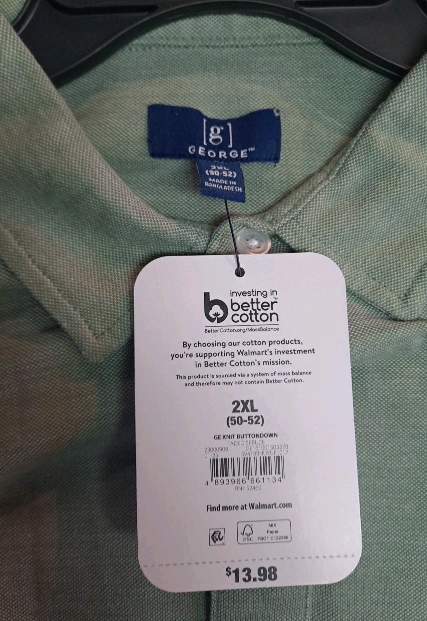 NWT Mens GEORGE Knit Button Down Collared Shirt Size 2XL 50-52 Faded Spruce