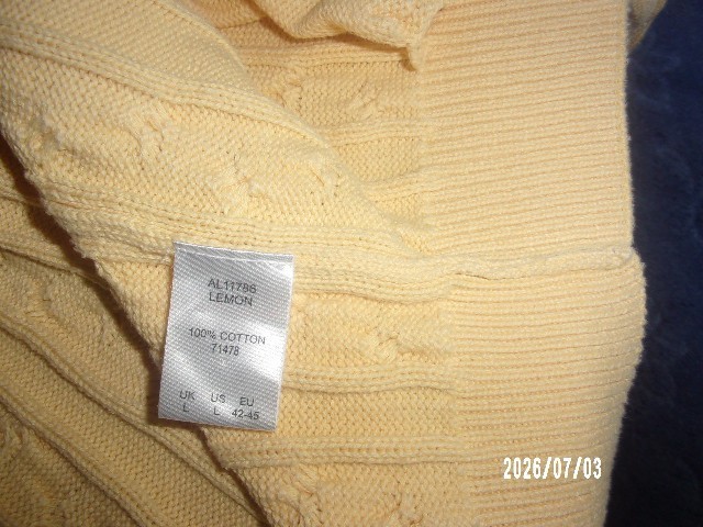 Unisex Cotton Traders Lemon Yellow Cable Cardigan Size Large (Ladies 18-20)