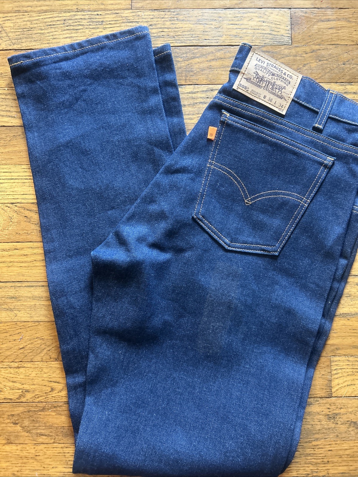 Vintage Levi 505 Jeans New Old Stock 36 X 34 Orange Tab USA Dark Denim 80s 90s