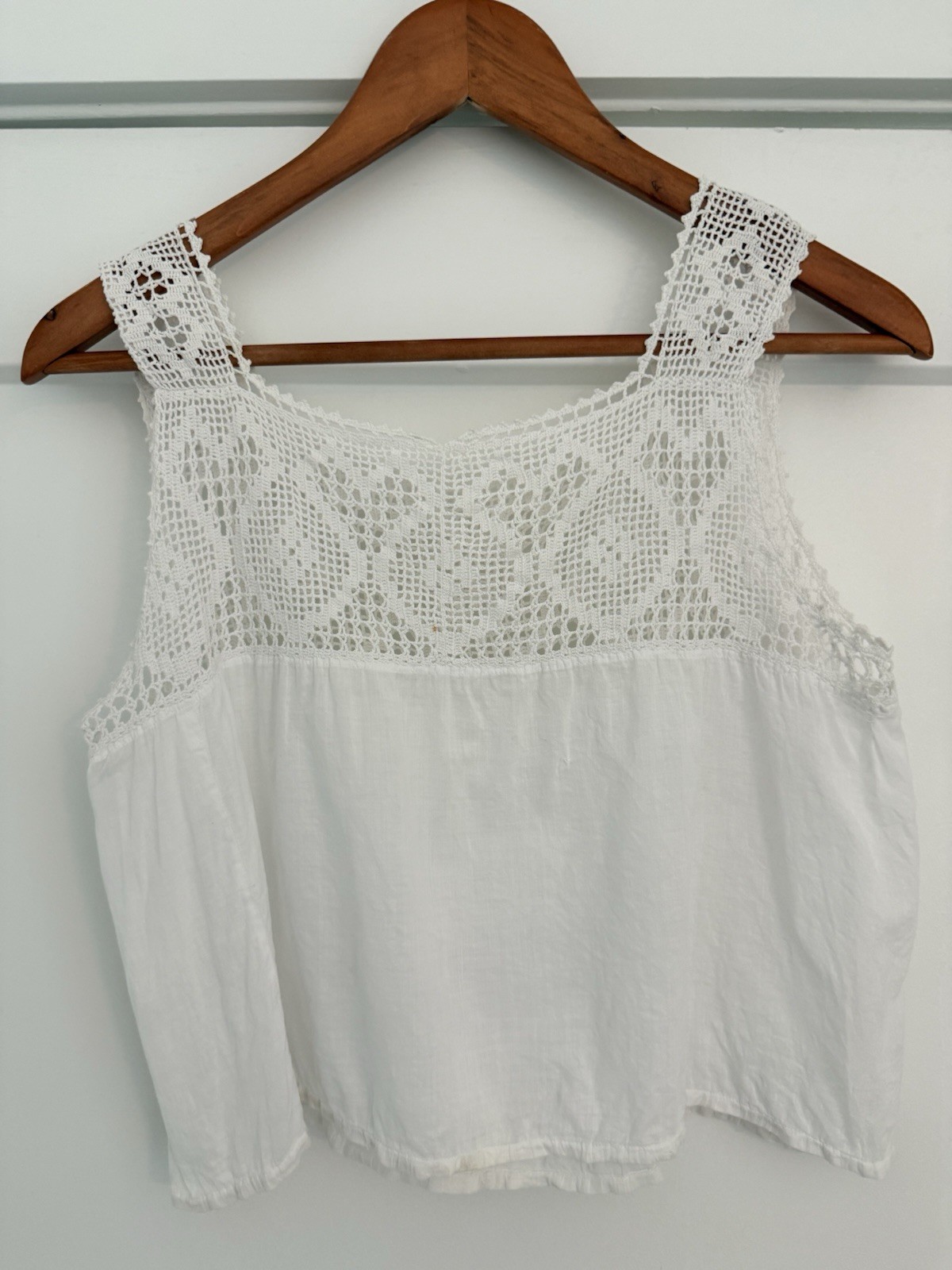 Vintage Antique Edwardian Cotton Crochet Boxy Tank Top Western Prairie 1900s