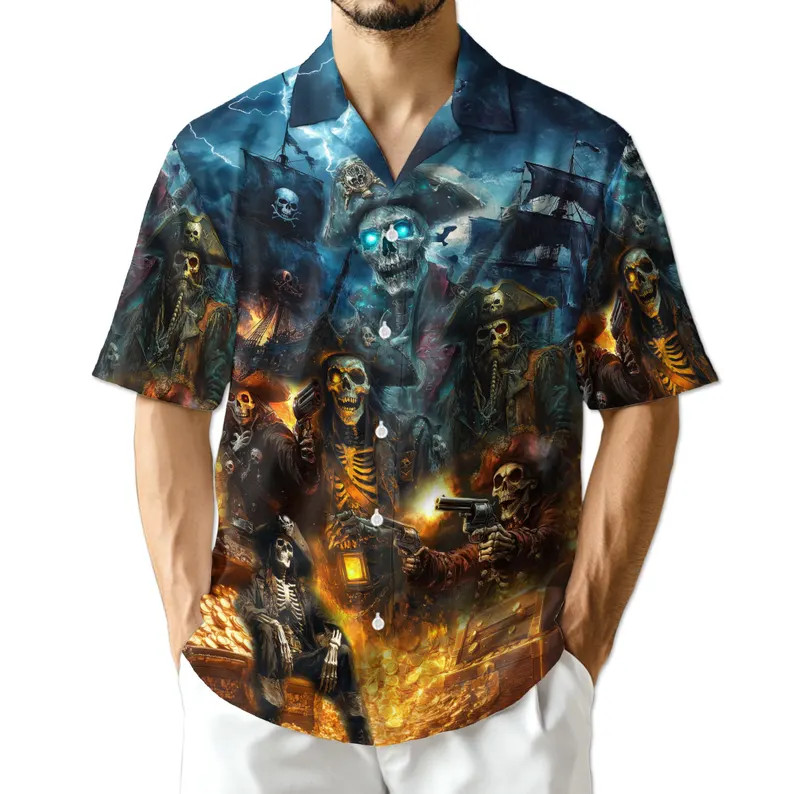 Pirate Skull Hawaiian Shirt Gothic Beach Nautical Ocean