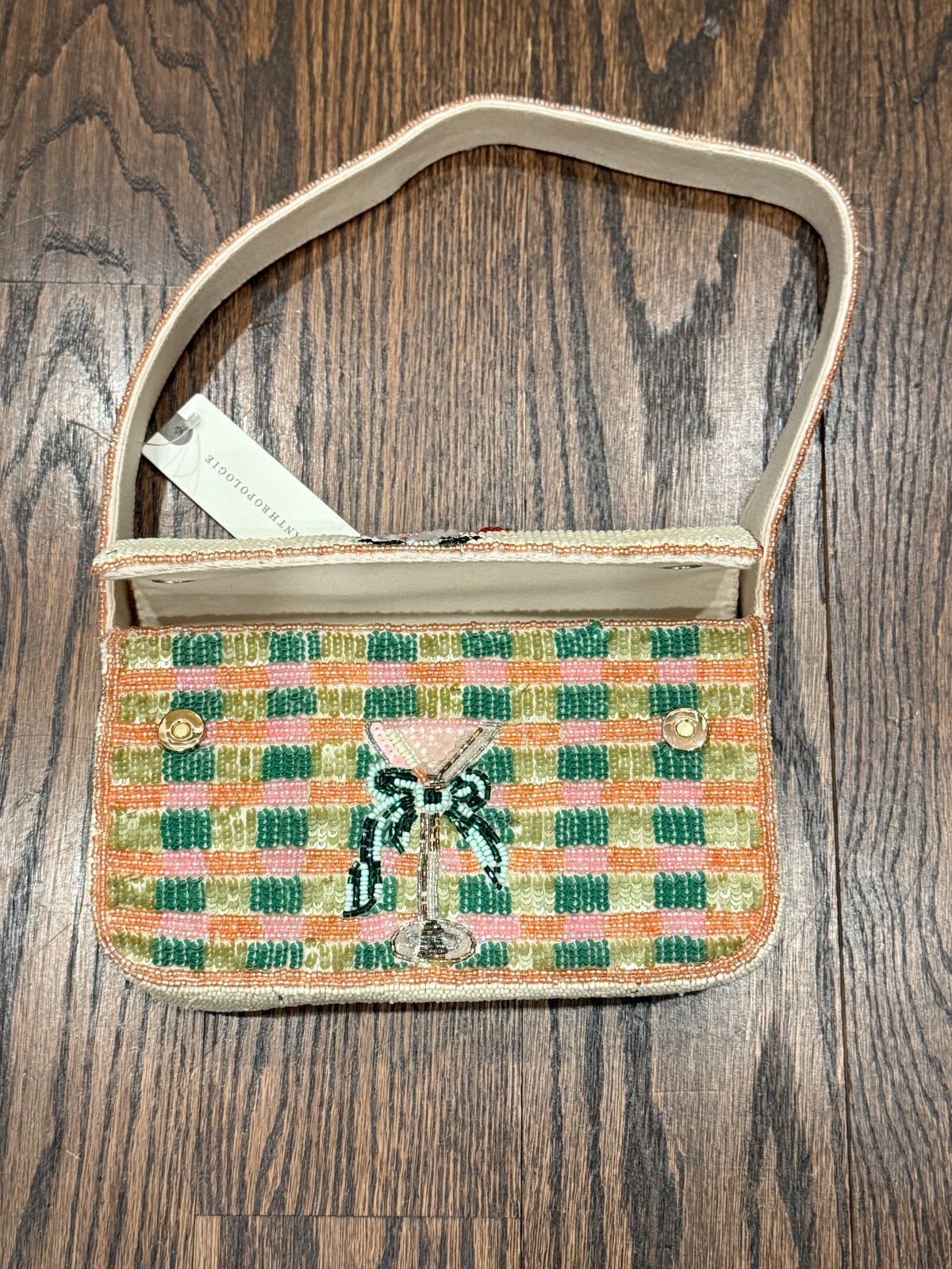 Anthropologie Fiona Beaded Bag Martini Cocktail Food Drink Edition Shoulder Bag