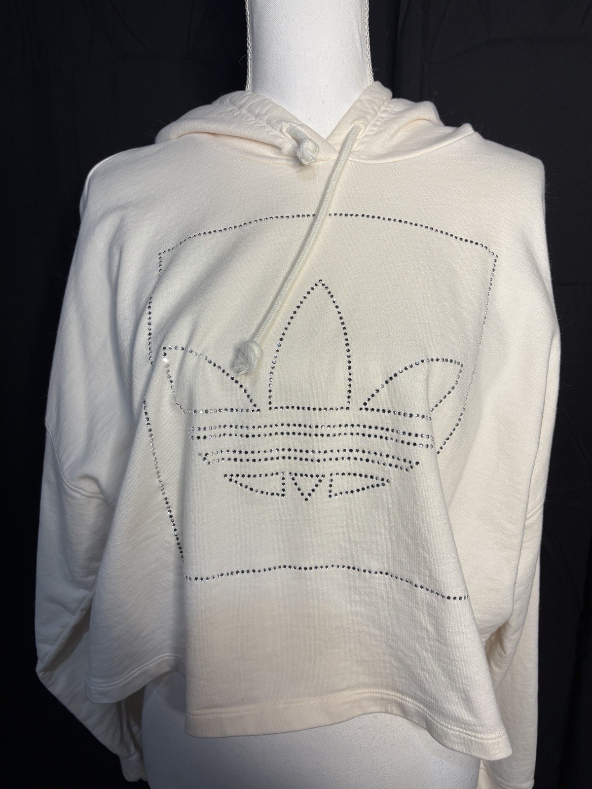 $65 Womens Size M Adidas Originals Cropped Rhinestone Hoodie Chalk White Medium