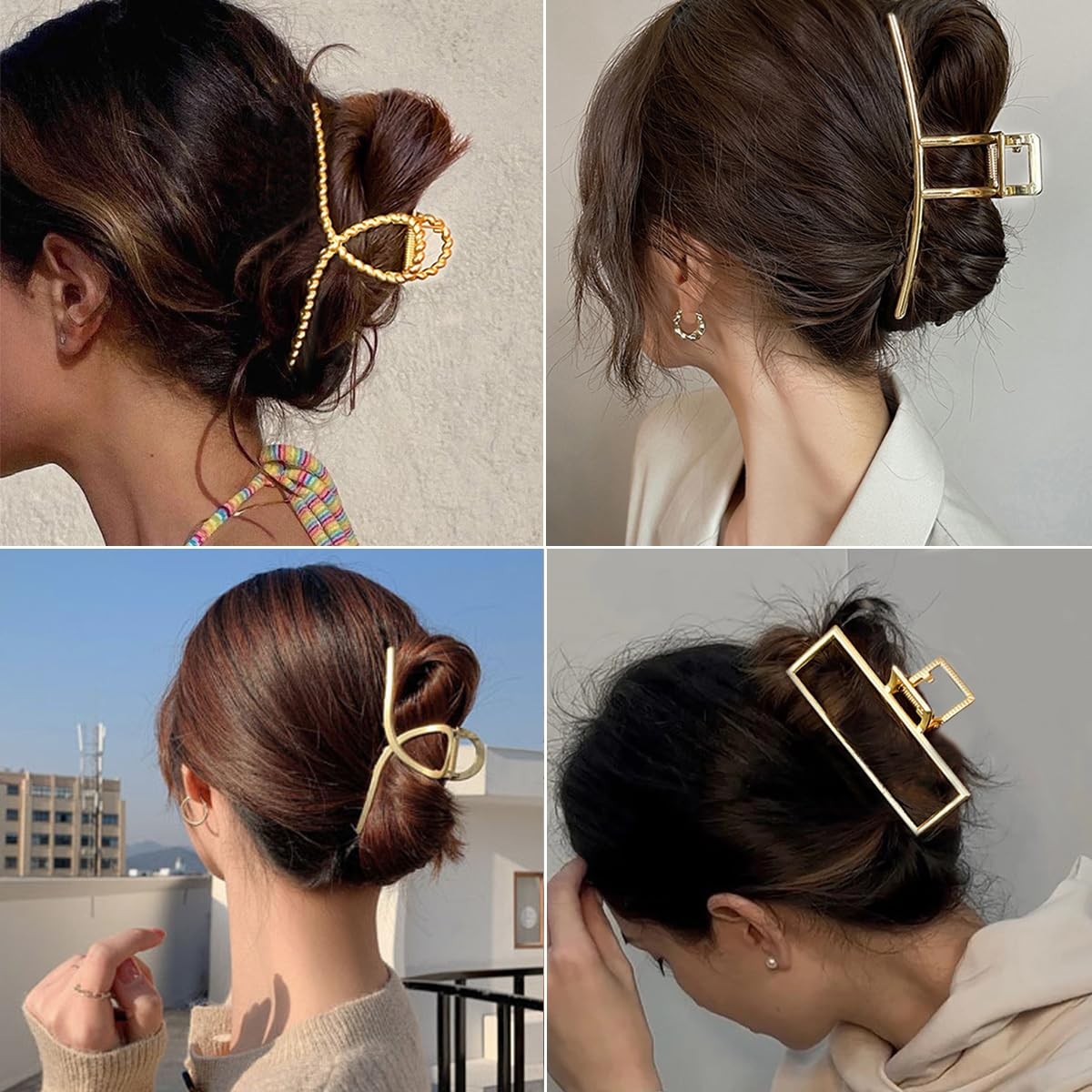 4 PCS Large Metal Hair Clips Thin Thick 4.3 Inch Nonslip Gold Jaw Claw Pins