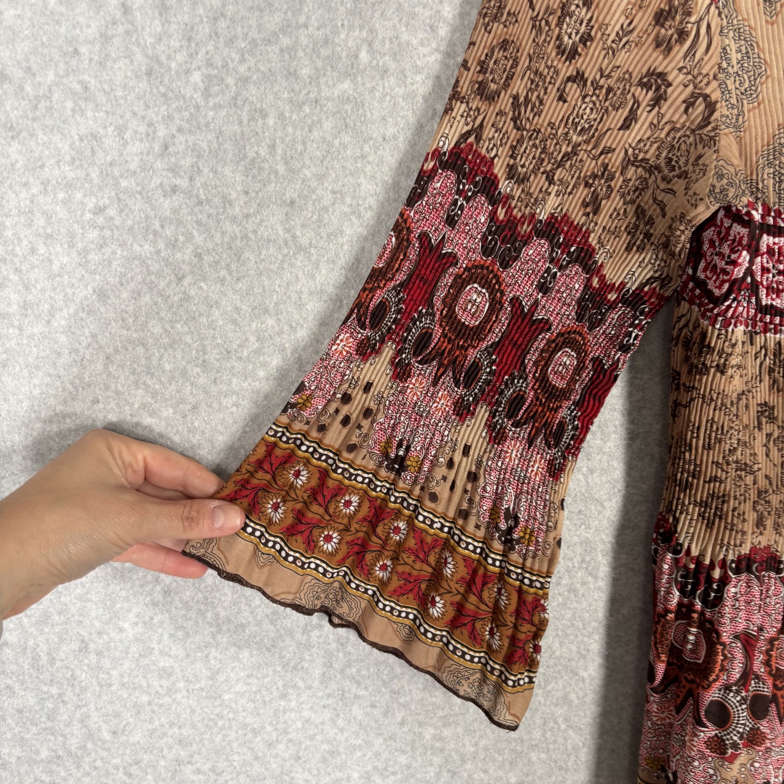VIntage 90s Fairy Grunge Crinkle Top Large Paisley Embellished Texture Cord Boho
