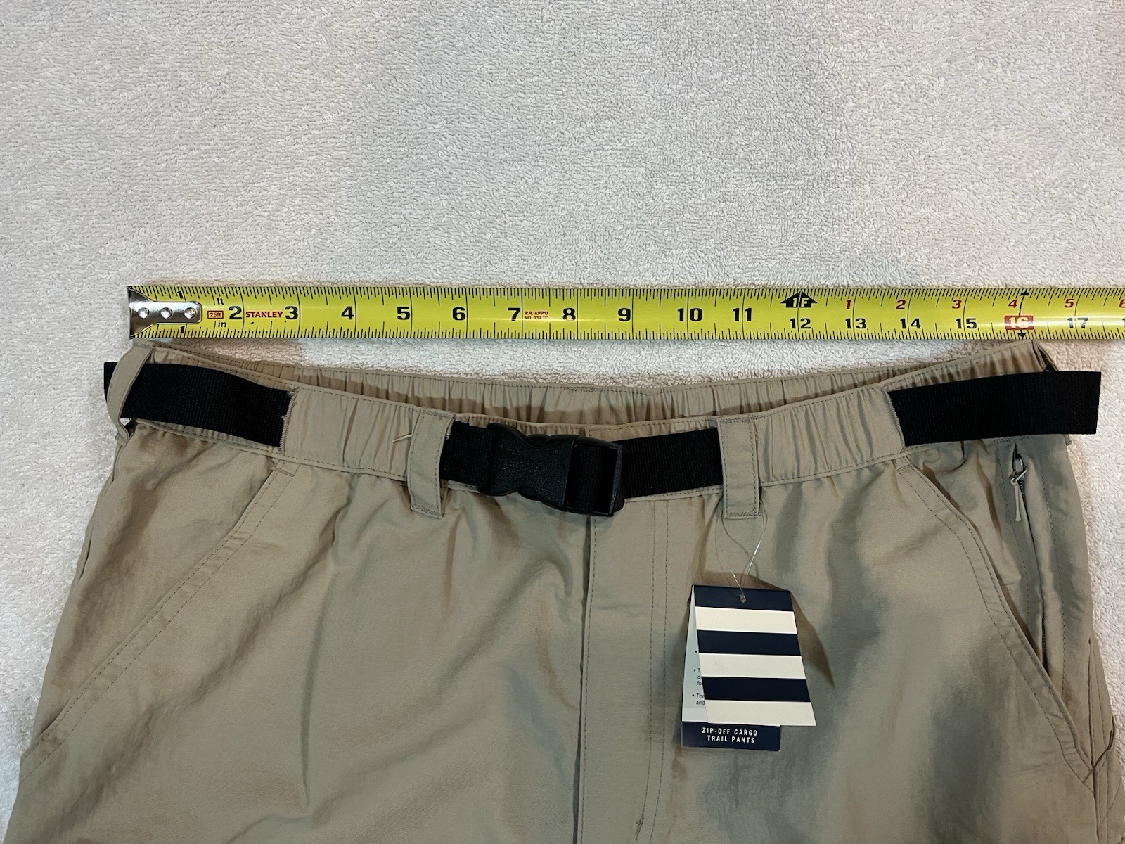 NWT Lands End Mens M Convertible Hiking Pants Nylon Zip Off Belted Trail Khaki