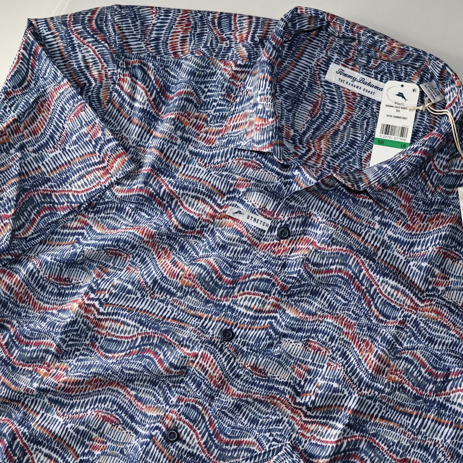 Tommy Bahama Coast Camp Shirt Monte Rio Geo Summer Blue New SS Large L