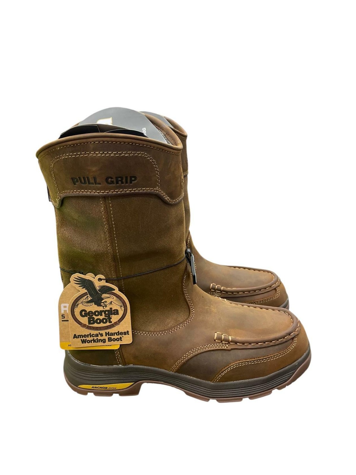 GEORGIA BOOT Men Athens SuperLyte Alloy Toe WP Wellington Boot Brown Size 9.5M