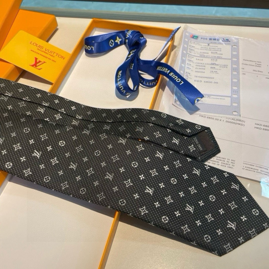 L.V Black Monogram Pattern Tie Men’s Formal Business Wedding Necktie Gift