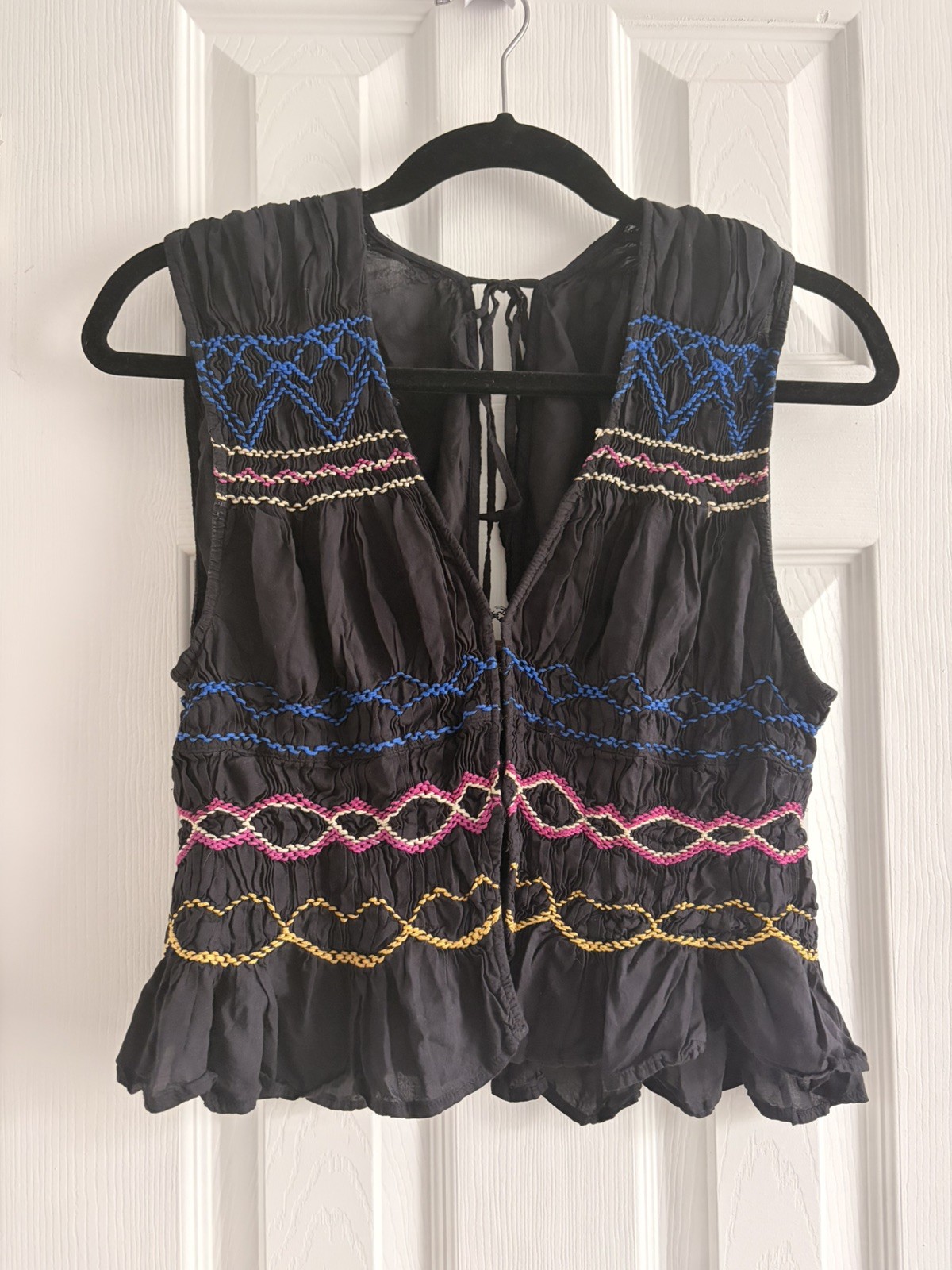 Free People Black cotton Embroidered ye & Hook blouse with back tie