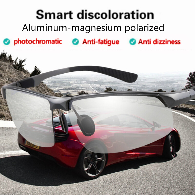 Aluminum Polarized Photochromic Sunglasses Men Chameleon Driving Sports Glasses