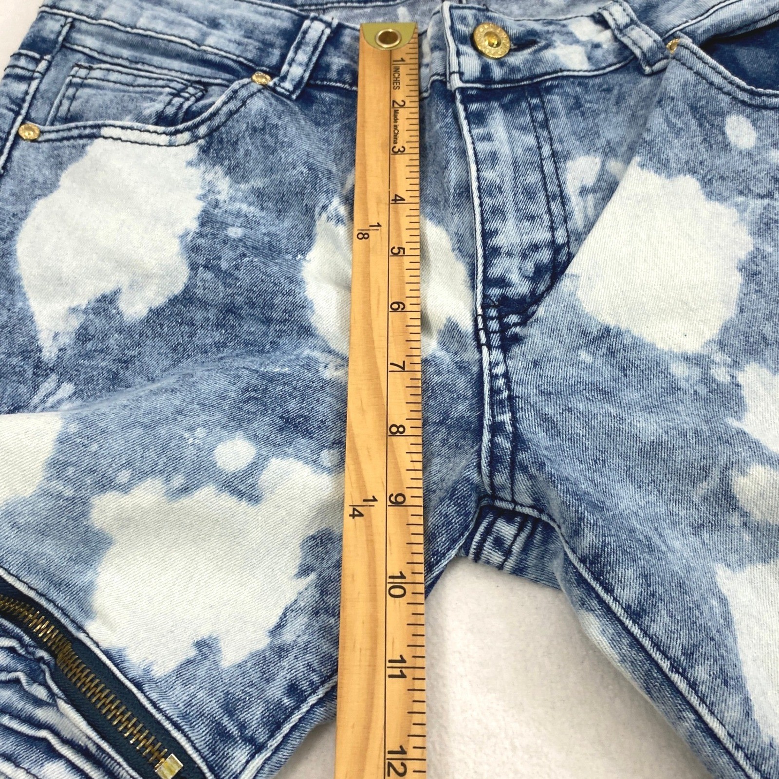 Diamond Stash Moto Skinny Jeans Womens 9 Acid Wash Bleach Blue Punk Edgy Grunge