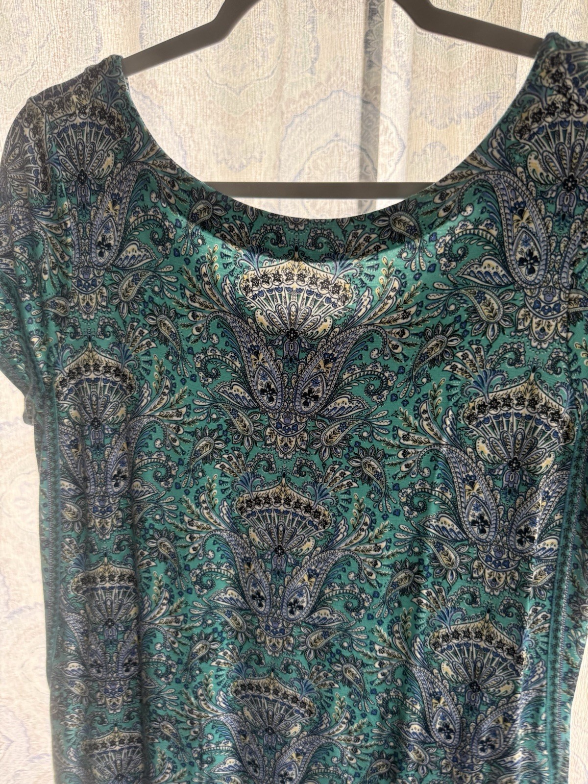 J. Jill Women’s Teal Paisley Shift Maxi Dress Scoop Neck Cap Sleeve S Petite
