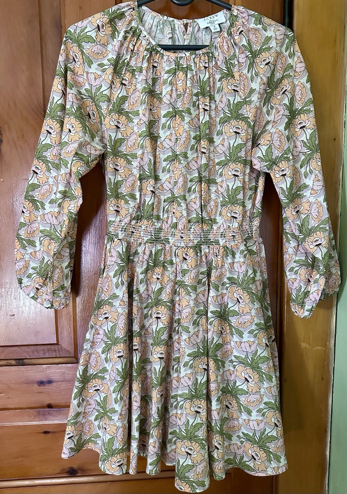 J.CREW Liberty Fabric Floral Fit & Flare Smocked Waist Button Front Dress S