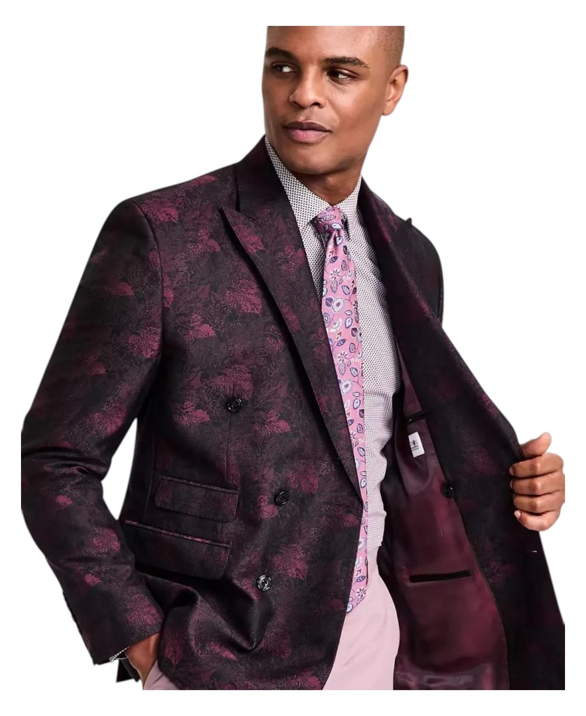 Tayion Mens Classic fit Double Breasted Suit Jacket Blazer 48 R Red Floral