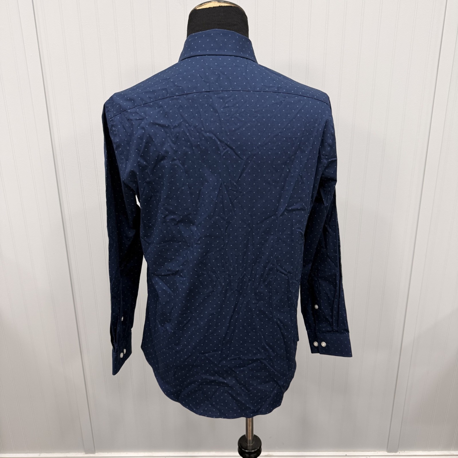 Michael Kors Men’s Large Blue Geometric Slim Fit Stretch Button-Front Shirt NWT