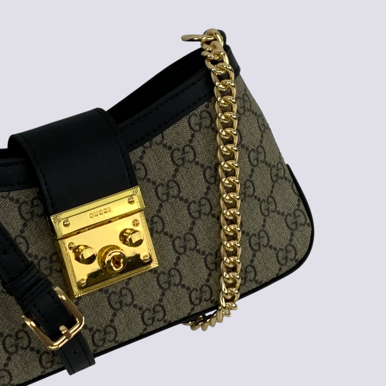 Gucci GG Monogram Padlock Small Shoulder Bag Black Leather 811705