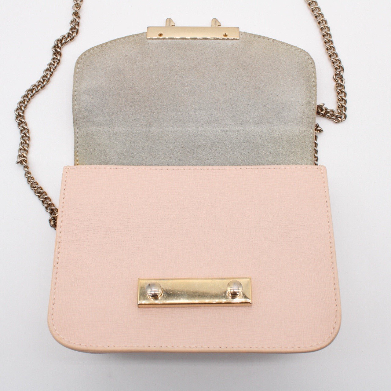 Leather Pink Beige Chain Shoulder Bag Crossbody Gold Hardware