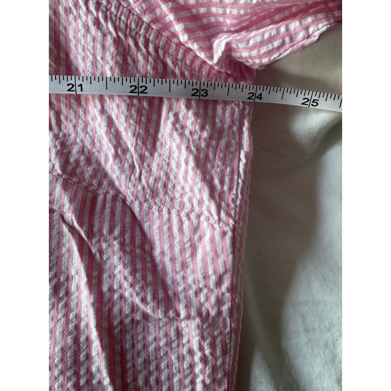 Lands End Pink Seersucker Button Down Shirt 16W Plus Cotton Stripe Blouse