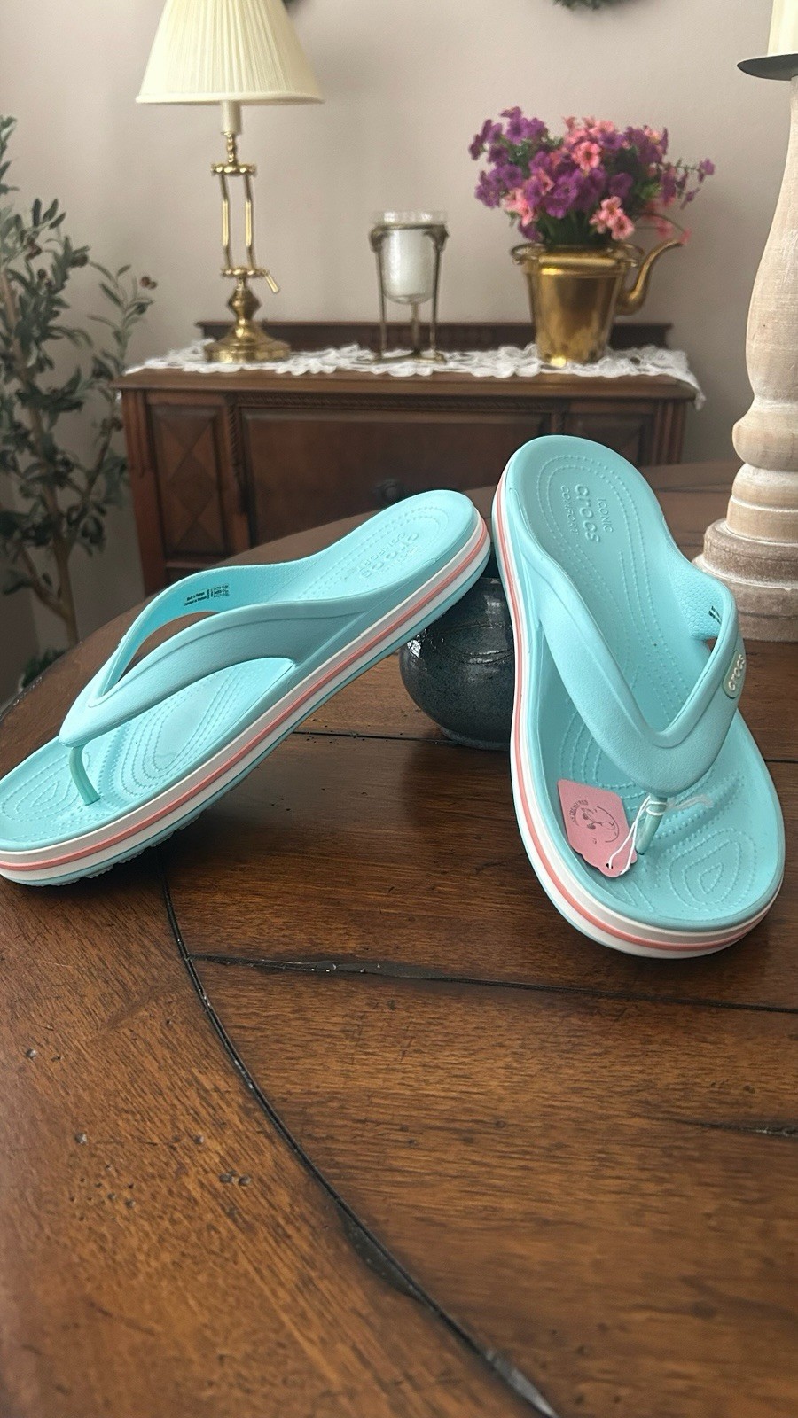 Crocs Ice Blue/ Melon Bayaband Flip Flops Men’s 9 Women’s Size 11
