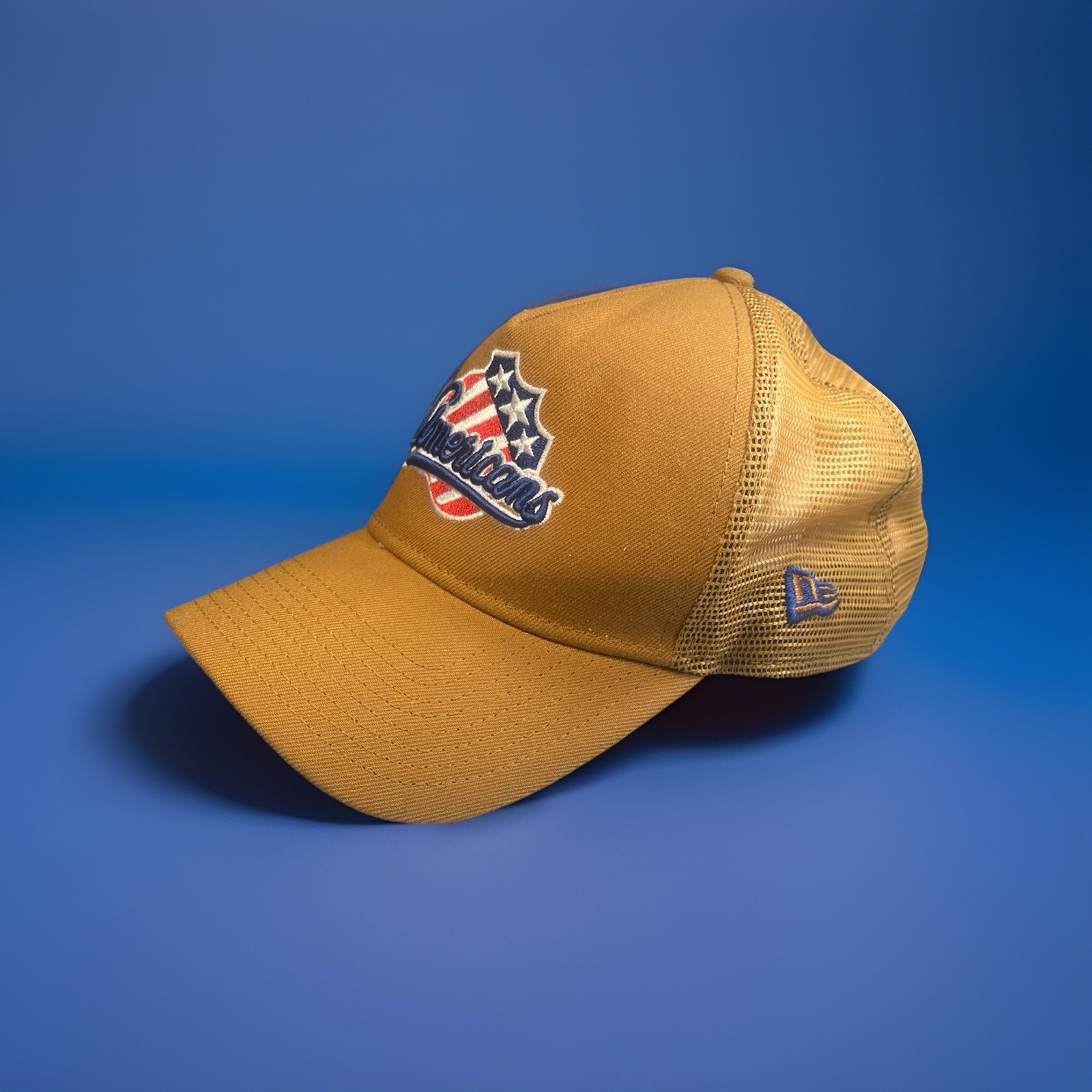 New Era Tan Mesh Back Adjustable Trucker Hat USA Graphic One Size