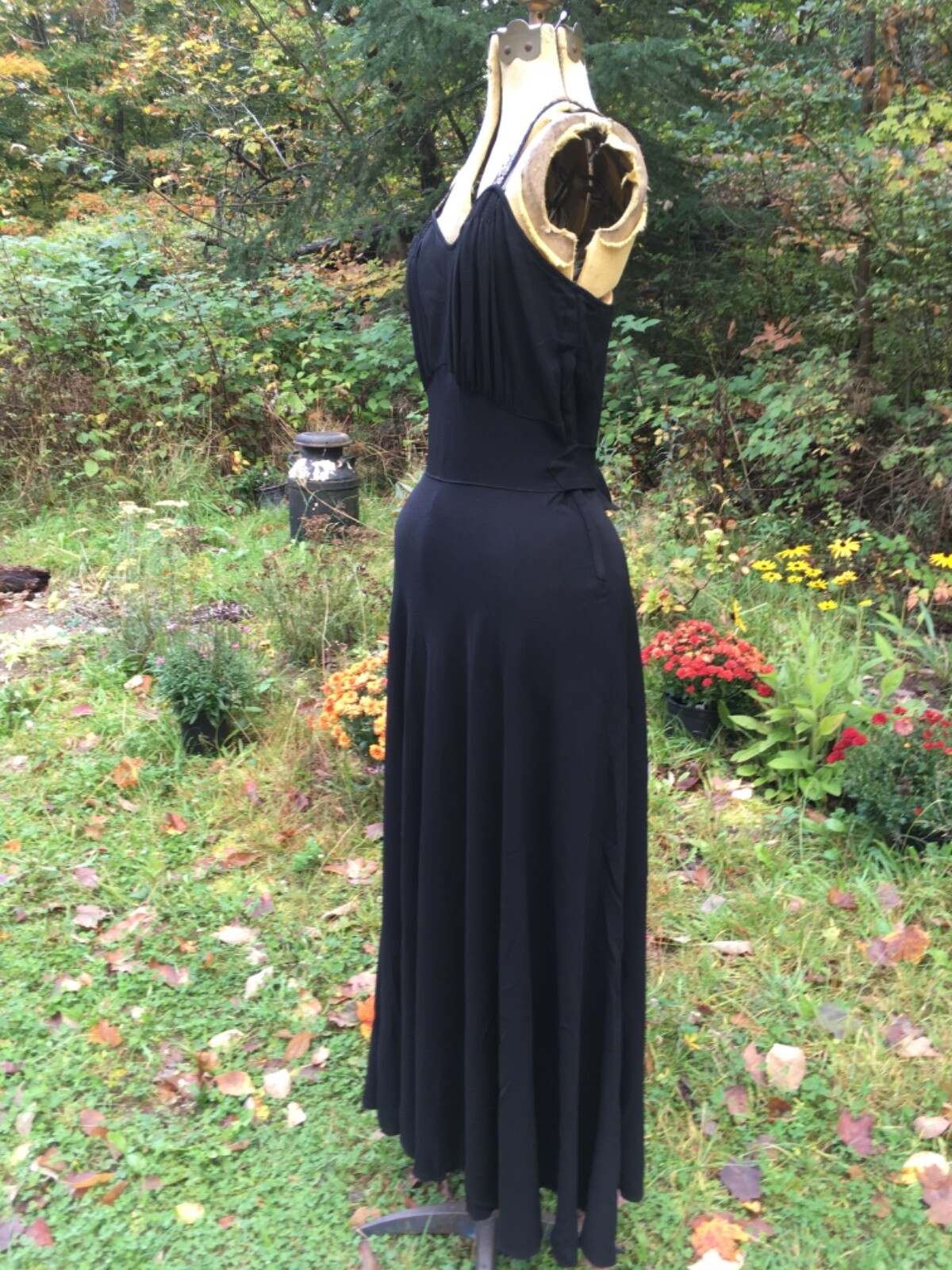 Vintage 1930’s Black Sequin trim Long Formal Gown/ Dress Outstanding! 36-28-50