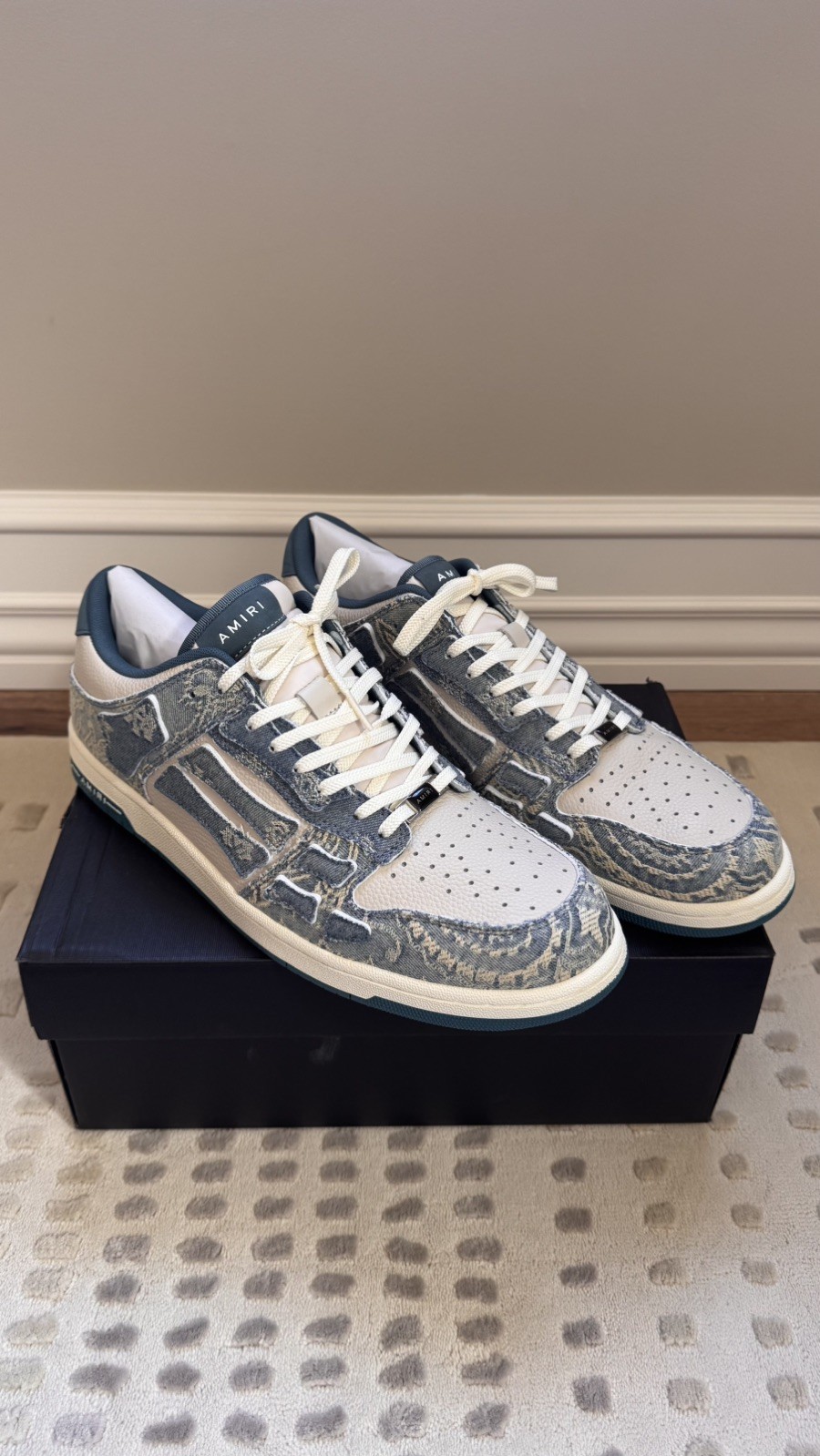 Amiri Skel Low-Top Sneakers in Natural/Denim BNWB 47