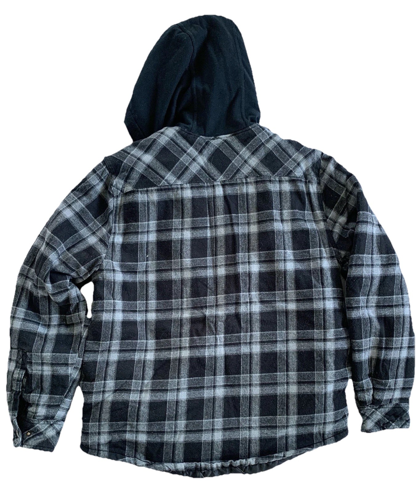 Plaid Jacket Legendary Outfitters Flannel Hiking Quilt Lined Hooded Sz S Black