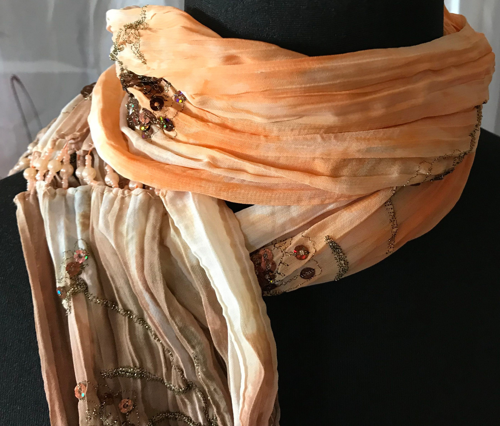 Timeless Top Scarf Approx. 11×66 7/8in Aprikot-Braun Gradient Embroidered Beads