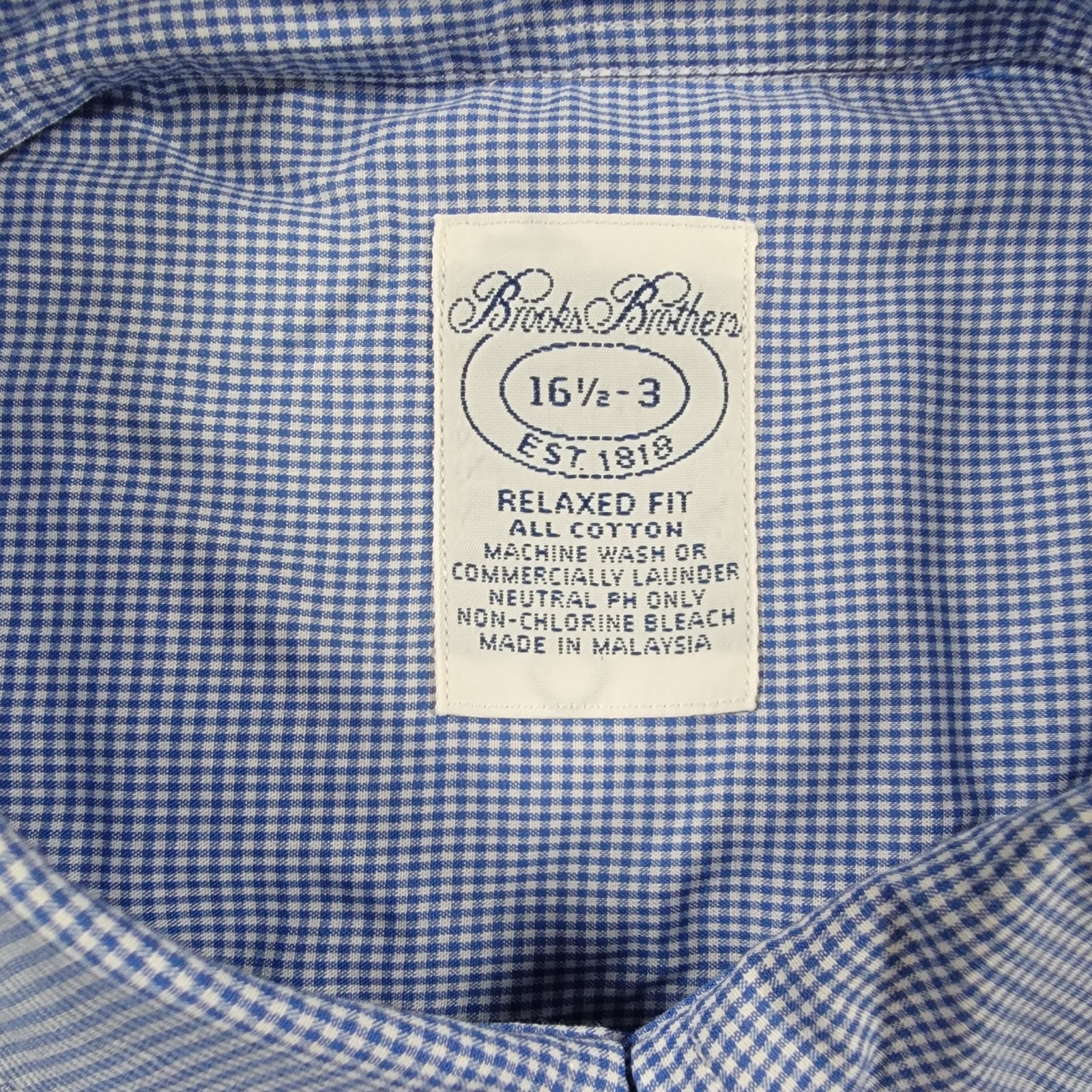 NEW VTG Brooks Brothers Shirt Mens 16.5 3 Blue Micro Check Relaxed Fit Cotton