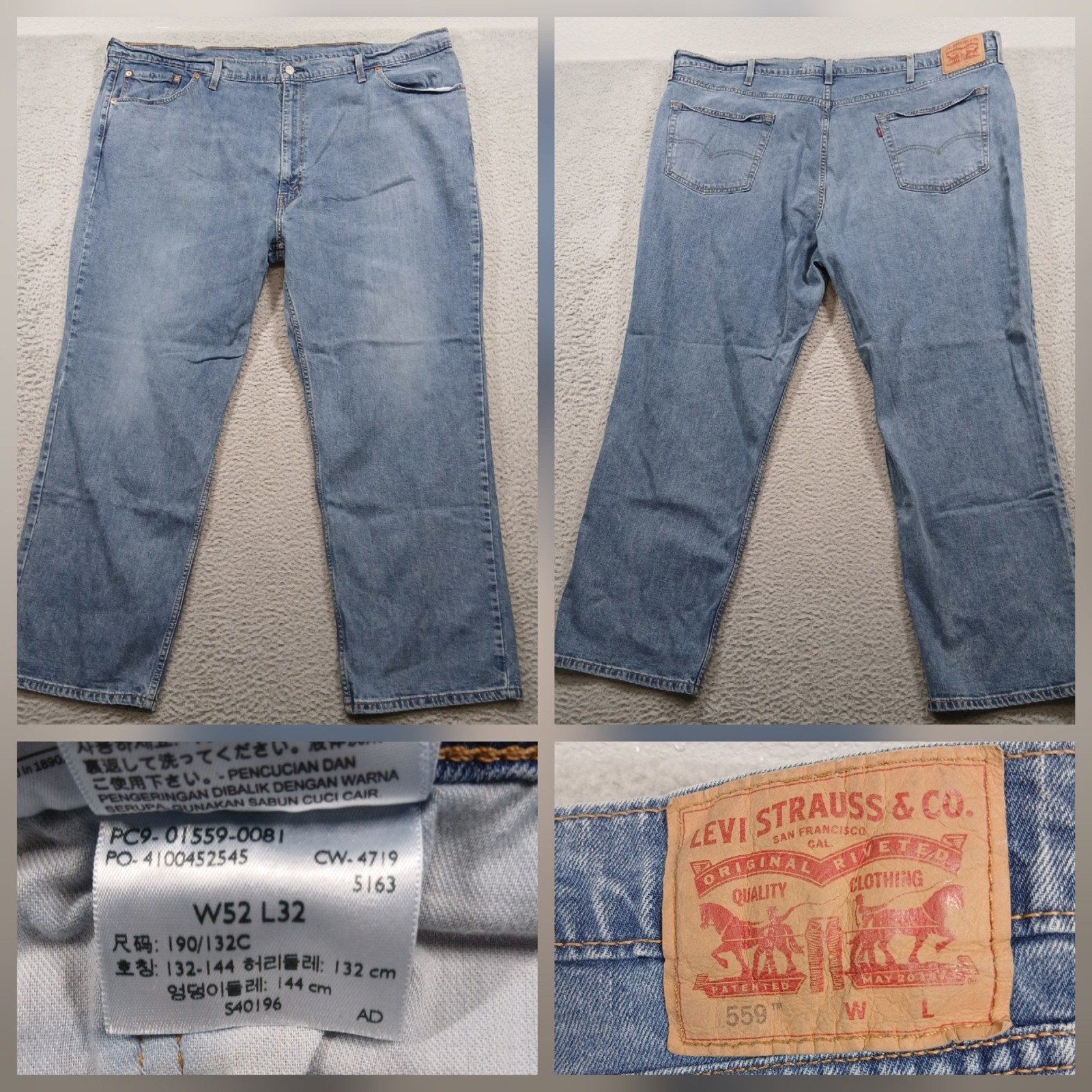 Levi’s 559 Relaxed Straight Jeans Mens 52×32 Light Wash Denim 01559-0081 EUC