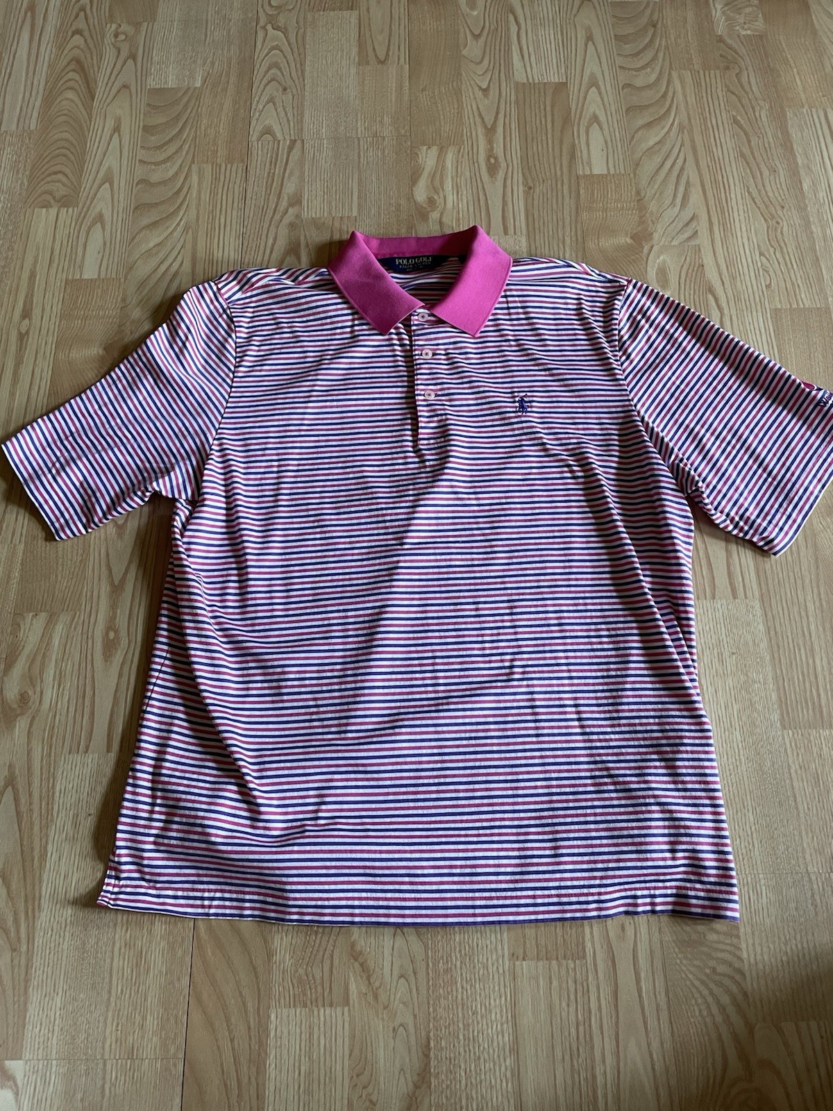 Polo Ralph Lauren Mens L Pink/Purple Striped Pima Cotton Golf Shirt WAILEA BLUE!