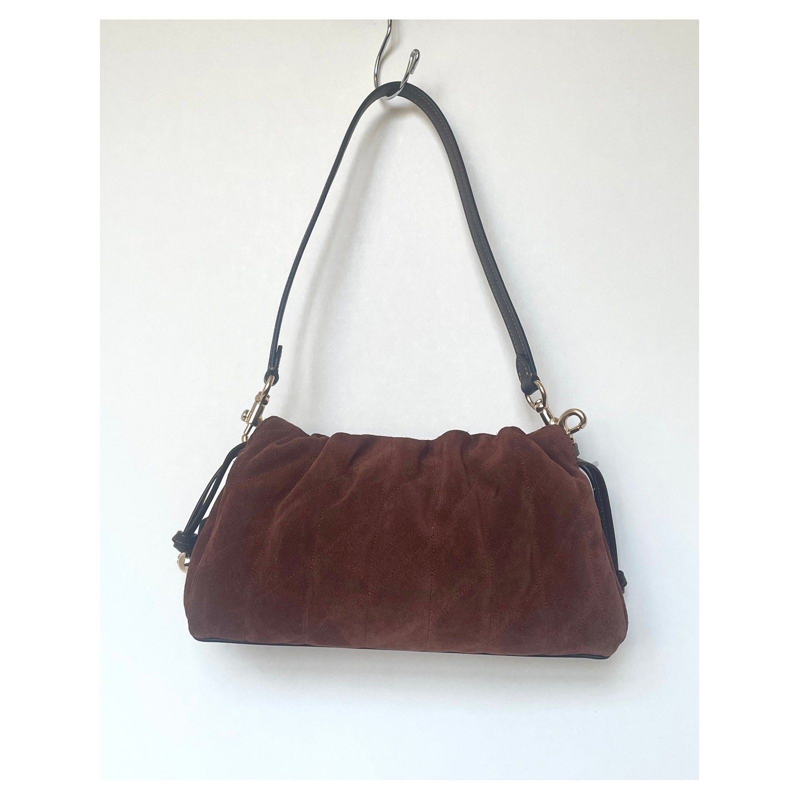 Coach Faye Shoulder Bag CCZ55 Quilted Suede Leather Brown Maple Crossbody