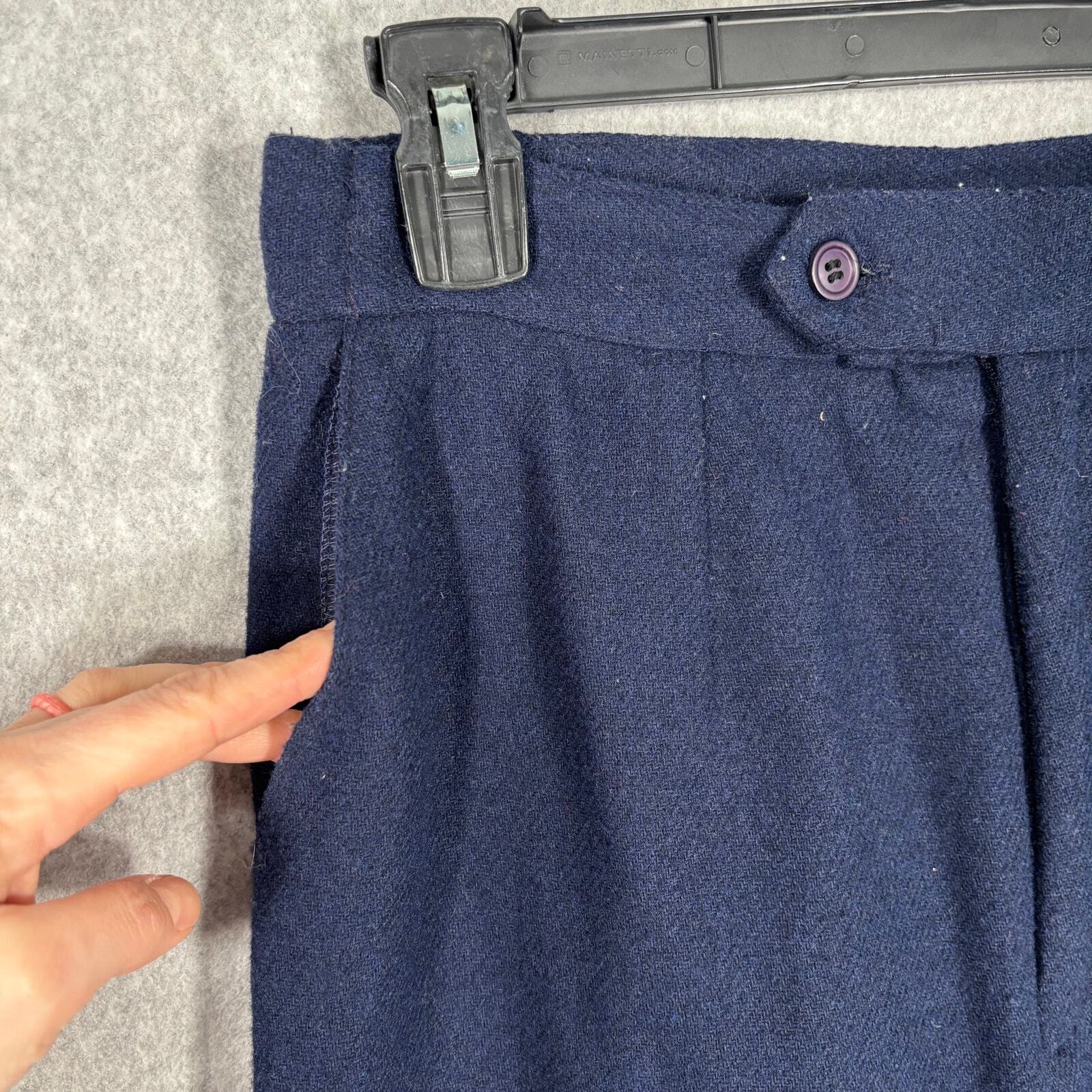 Vintage Pleated Wool High Rise Pants Womens 11 12 Navy Trousers Lined Slacks