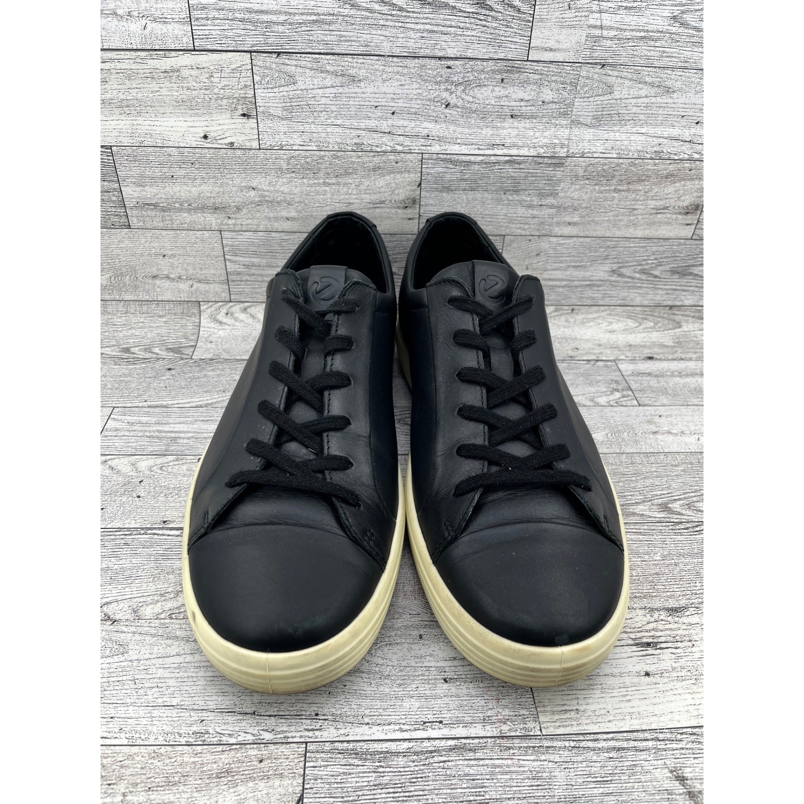 ECCO Soft 7 Sneakers Black Leather Lace Up Men’s EU 43 US 9-9.5 Casual Comfort
