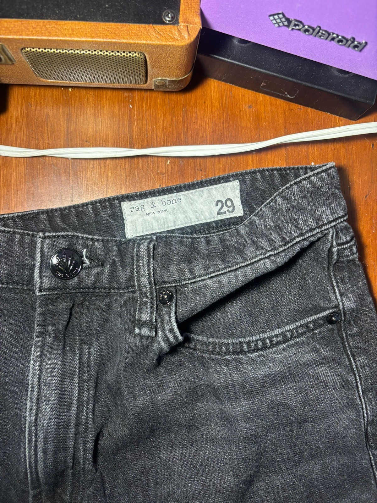 Rag & Bone Logan Mid-Rise Wide-Leg Jeans Faded Jet Black 29