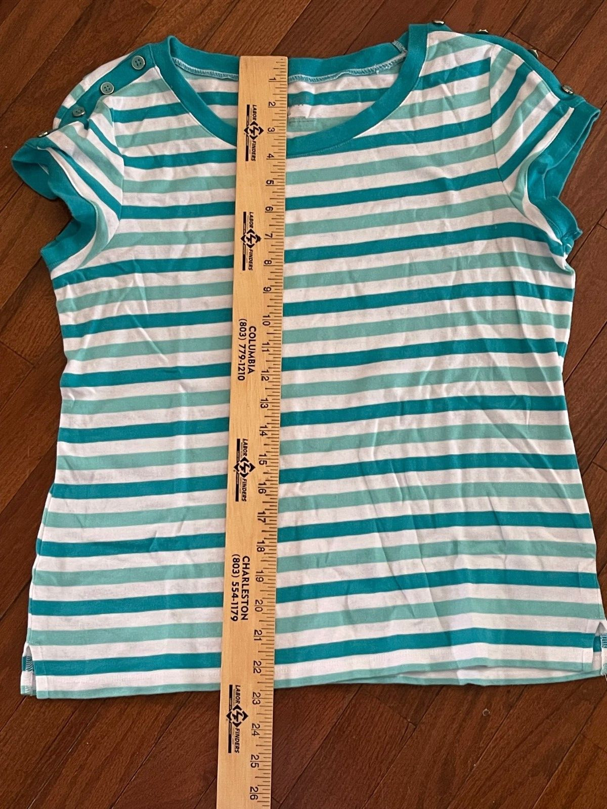 Talbots Petites Womens Turquoise and White Striped Top Shirt Size Large LP