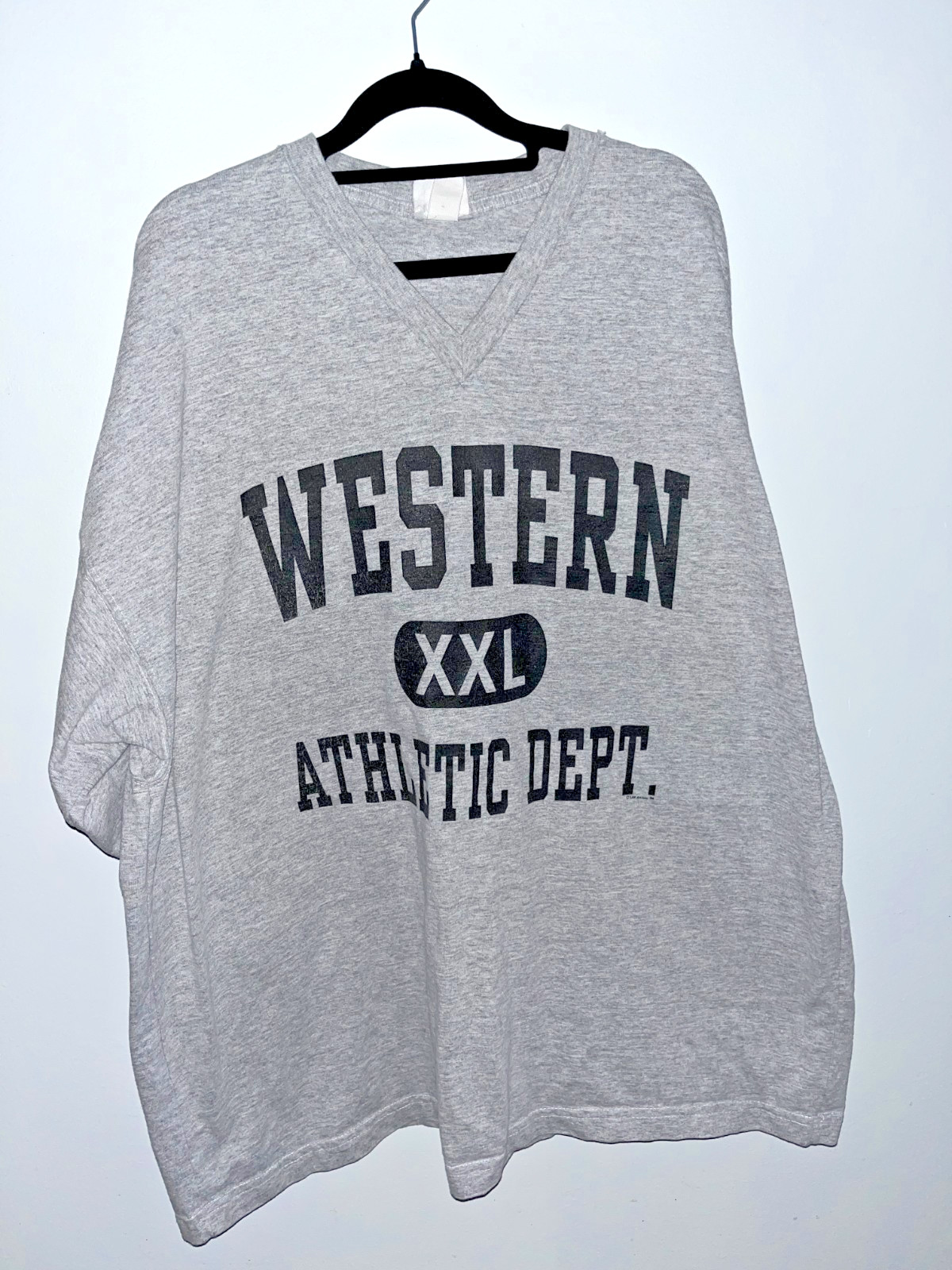 VINTAGE WESTERN XXL ATHLETIC DEPT. HALF SLEEVE T-SHIRT Grey V-Neck College WIU