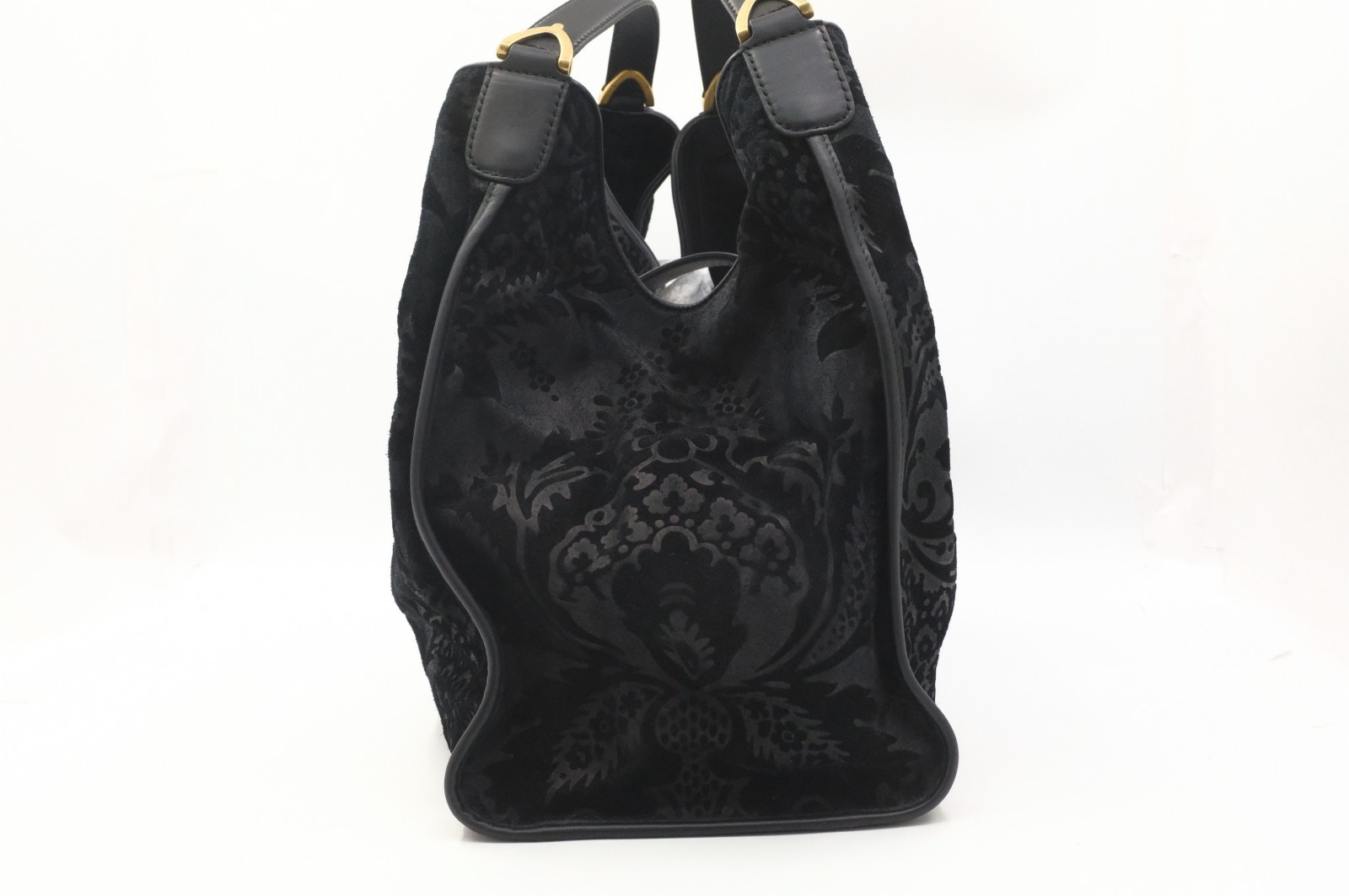 Authentic Gucci Soft Stirrup Tote Bag in Black Suede 296855