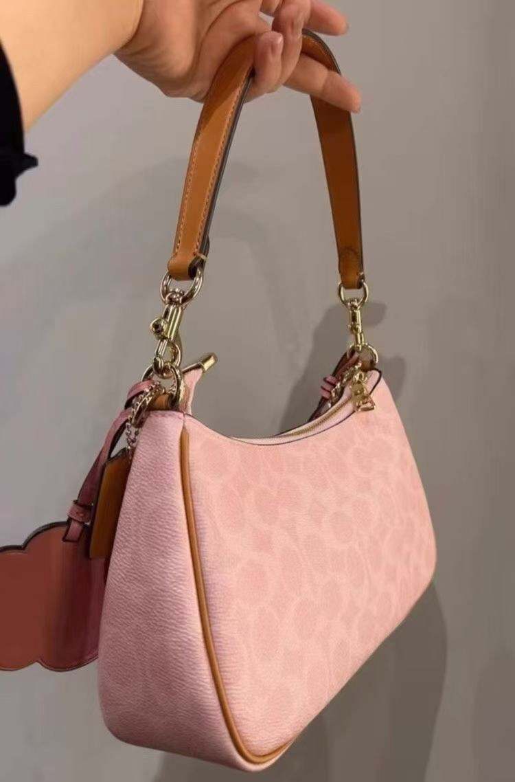COACH CEA20 Teri Shoulder Bag Signature Canvas Pink Gold Crossbody Women NWT