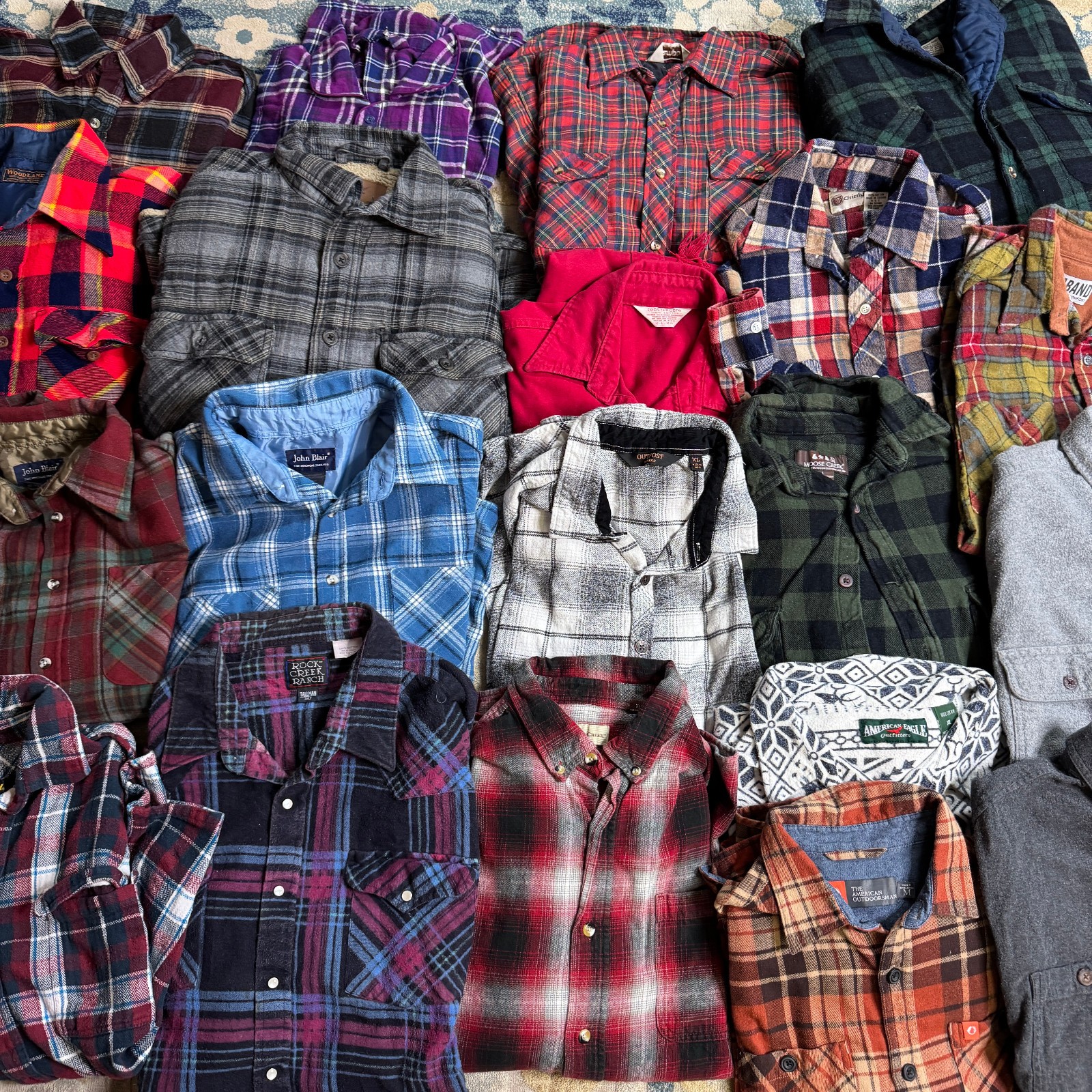 Lot of 20 Mens Flannel Shirts Plaid Button Down Mixed Size Workwear Outdoor