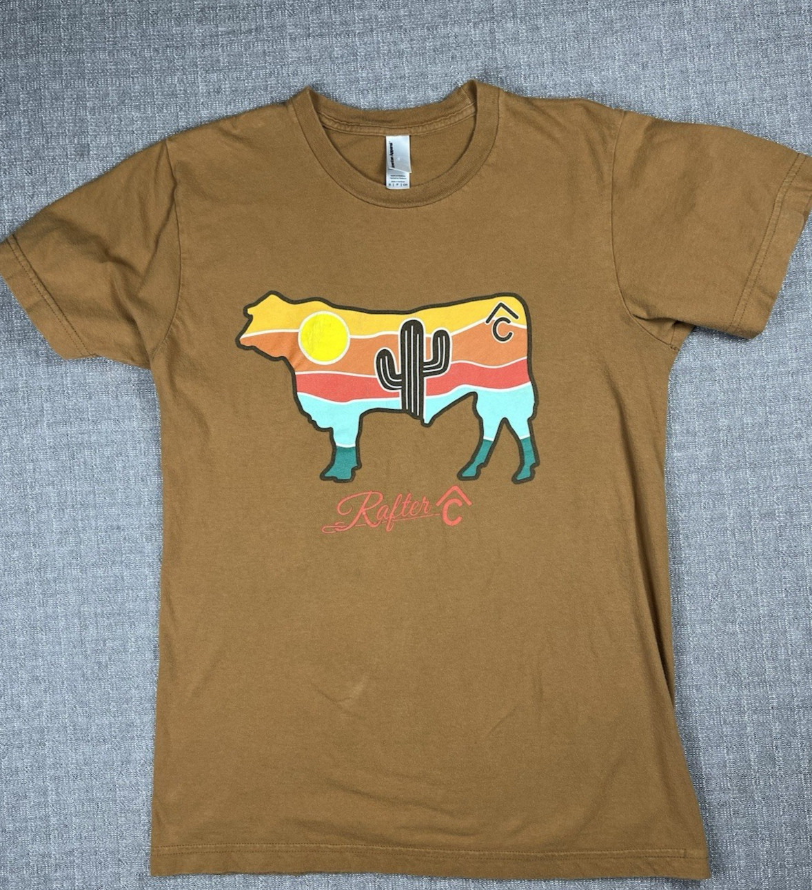 American Apparel Southwest Desert Print Khaki Crew Neck Short Sleeve Tee Small