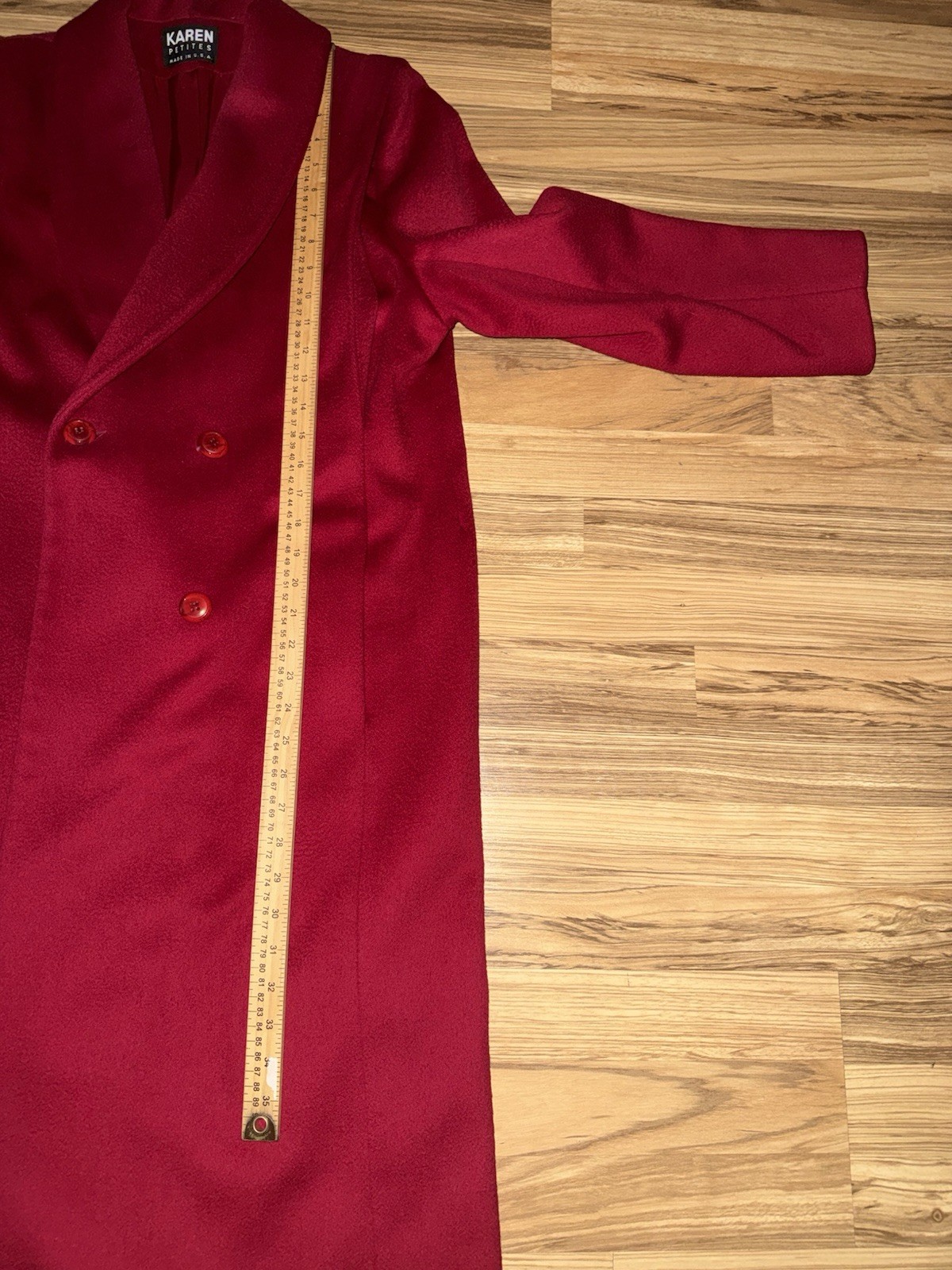 Vintage Karen Petites Red Wool Coat Made In USA Measurements In Pictures