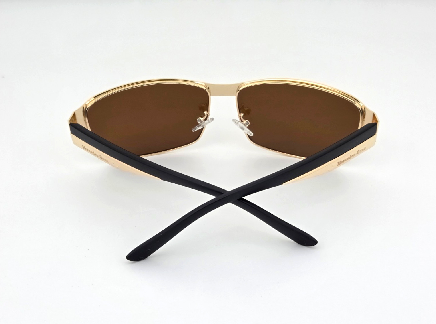Polarized Mercedes Metal Rectangle Sunglasses Gold Frame Brown Lens MB32