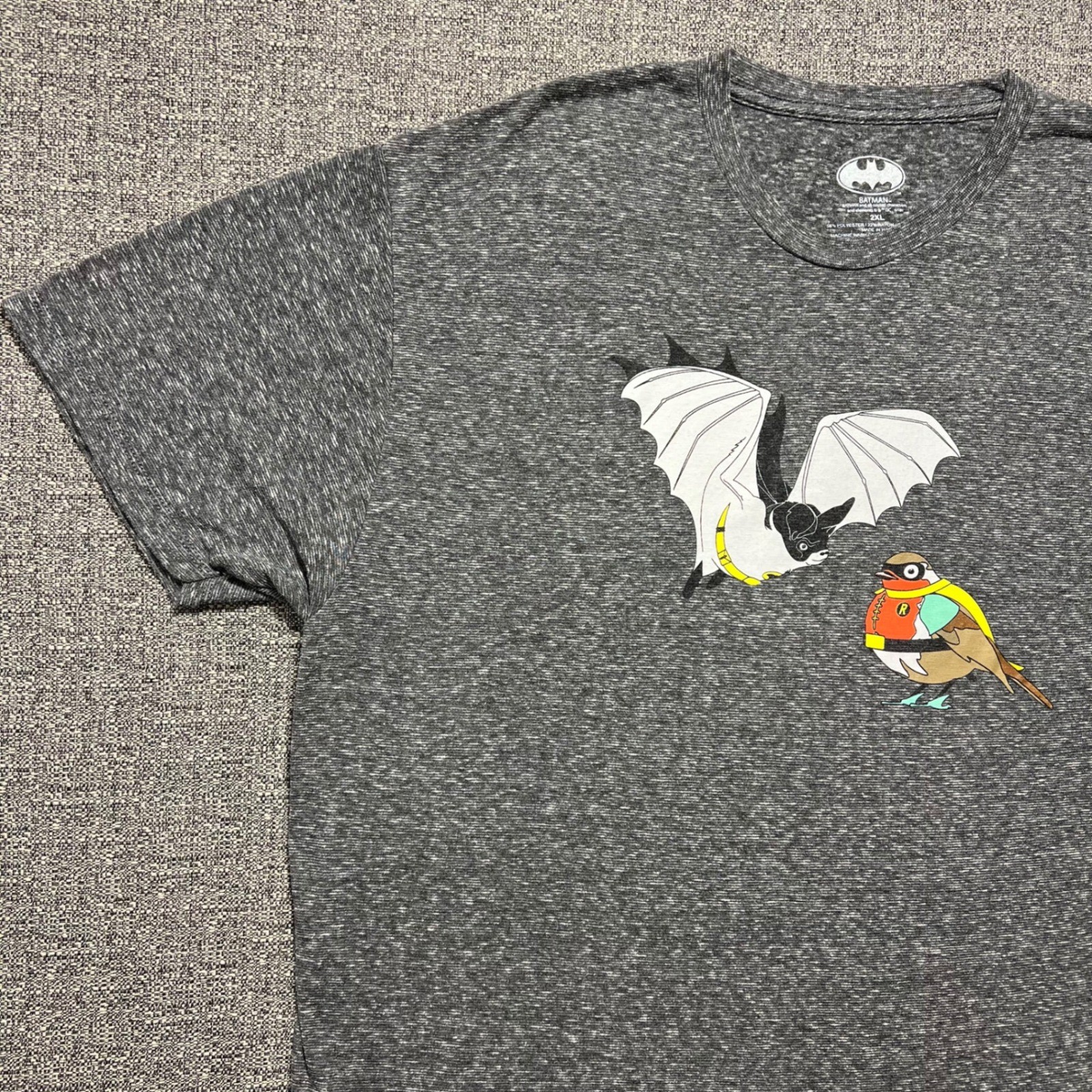 Batman Robin Literal Bat Bird Funny T Shirt Mens 2XL Gray DC Comics Graphic Tee