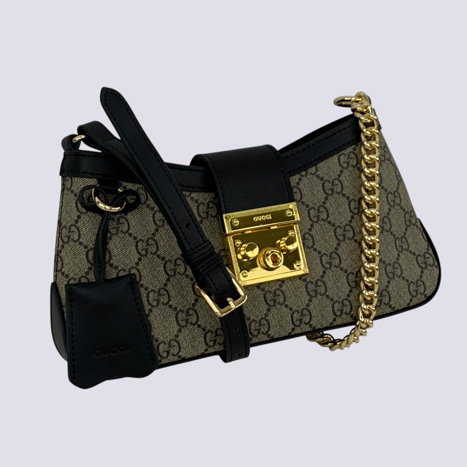 Gucci GG Monogram Padlock Small Shoulder Bag Black Leather 811705