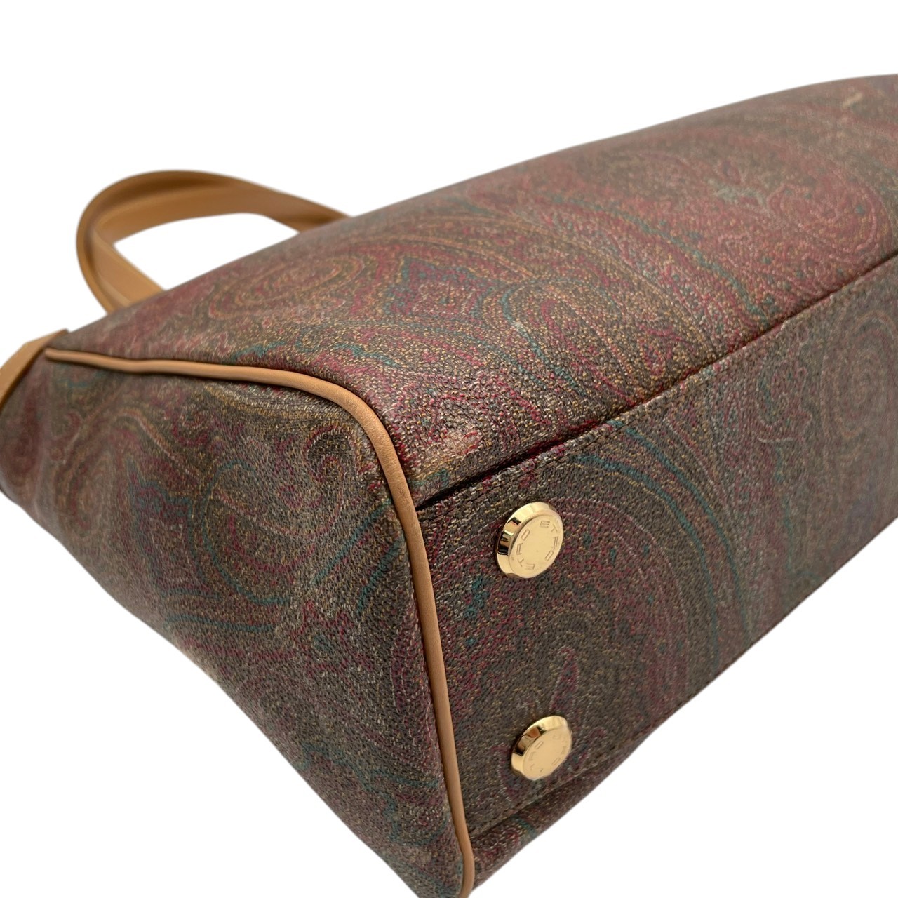 Authentic ETRO Paisley Pattern Tote Bag PVC Leather Light Brown Italy