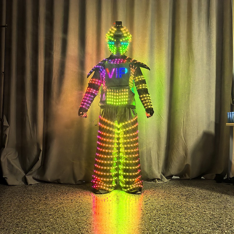 LED Luminous Robot Illuminated Armor Suit Costume Helmet Gloves DJ Bar KTV Prop