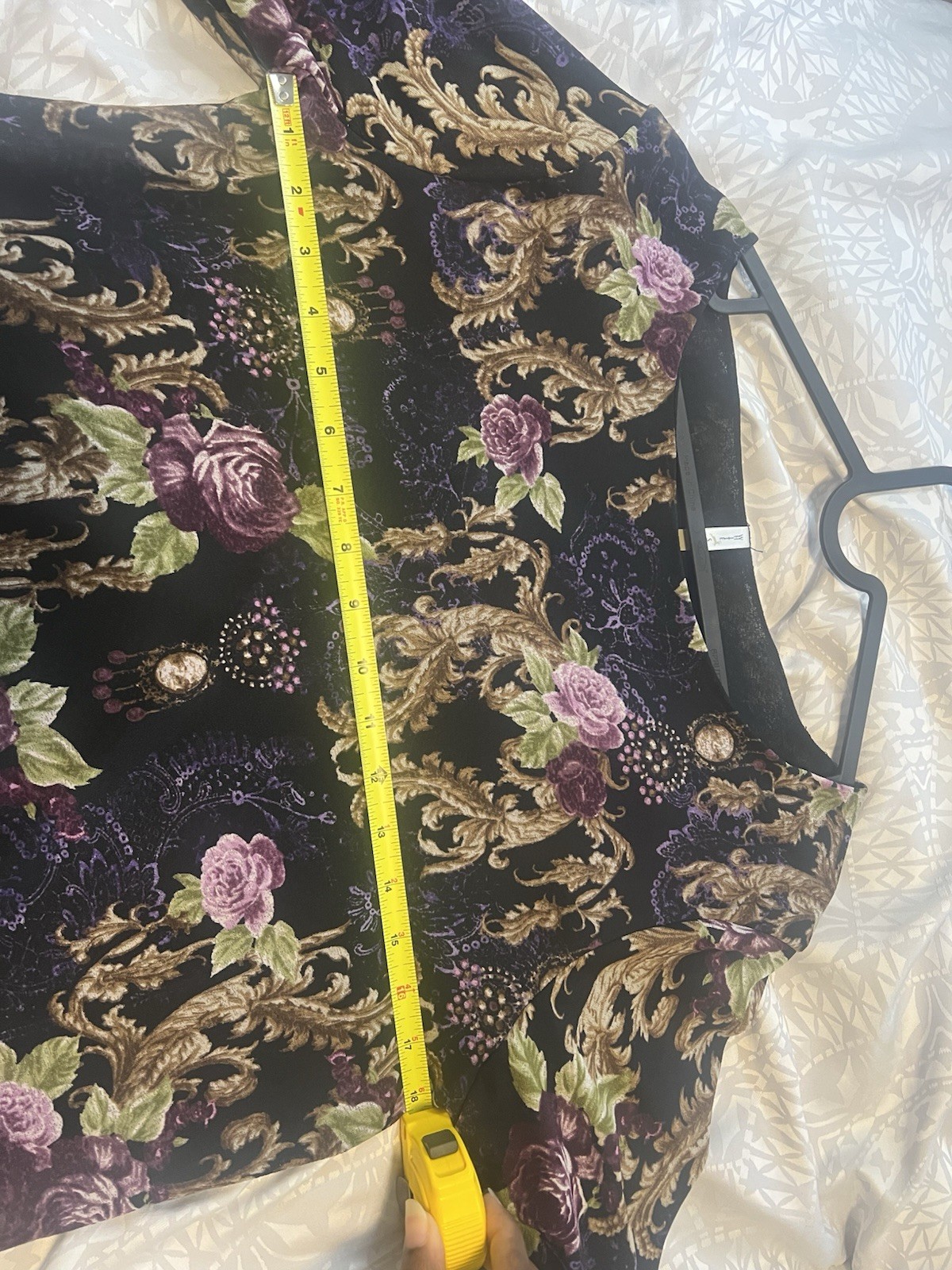 White Stag Black And Purple Floral Paisley Print Long Sleeve Blouse